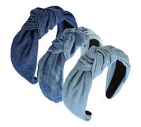 GSHLLO 3 Pcs 6cm Wide Denim Headbands Cloth Top Knot Headbands Fashion Cross Knot Hairbands Vintage Knotted Hair Bands Elastic Twist Headbands Non Slip Hair Bands