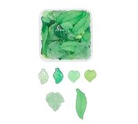 GSHLLO 60 Pcs Green Acrylic Leaf Bead Charms Frosted Leaves Shape Pendants DIY Necklace Jewelry Making Pendants Maple Leaves Charms Accessories
