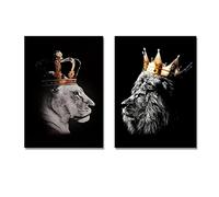GSHRED Black Lion King and Lioness Queen Painting Wall Art Picture Animal Canvas Prints Home Decoration Poster for Living Room Bedroom Unframed 60×80cm×2pcs