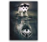 GSHRED Canvas Picture Dog Reflection Wolf Posters And Prints Artwork Wall Art Living Room Bedroom Home Decor Frameless 40×60cm