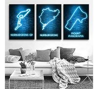 GSHRED F1 Neon Art Poster Formula One Canvas Painting Wall Art Picture F1 Race Track Prints Living Room Home Decor Frameless 30×40cm×3pcs