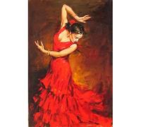 GSHRED Flamenco Spanish Dancer Red Dress Portrait Canvas Painting Minimalist Poster Prints Abstract Wall Art For Home Decor Pictures Frameless 60×80cm