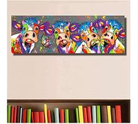GSHRED Modern Abstract Colourful Cow Canvas Painting Wall Art Prints Animal Poster Decorative Wall Art Home Living Room Wall Picture Frameless 40×120cm