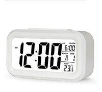 Gshy Digital LED Alarm Clock Large Display Electronic Alarm Clock Luminous Portable Smart Alarm Snooze Function (White)
