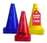 GSi 9? Training Cones with Holes ? Set of 18 ? Create Adjustable Hurdles and Agility Circuits ? Durable Sports Cones for Soccer, Kids, PE, and Multi-Sport Training ? Red, Blue, Yellow