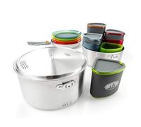 GSI Outdoors Glacier Stainless Camper 4 Person Packable Cookware & Dinnerware Set for Camping or Backpacking