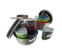 GSI Outdoors Pinnacle Ceramic Camper Cookware Set, 4-Person Camping Cookware with Non-Stick Pots, Frypan, Bowls, Plates & Nesting Design