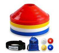 GSi Super Soccer Cones | 40 Pack | Weight 32gm - 8inch Diameter Cones in 4 Colors - Strap & Bag Included - for Sports & Agility Training Drills
