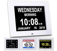 Gsituk 12 Alarms Large Dementia Clock 8 inch, Seniors Auto Dimming LED Digital Calendar Clock with Day Date Time for Bedroom Livingroom and Wall (White)