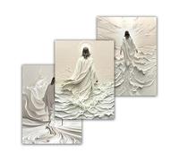 GSJMWD 3pcs Natural Wood Framed Christian Canvas Wall Art Decor, Jesus Picture Watercolor Bible Stories Print Painting for Living Room Bedroom Home Bathroom 16"x12"