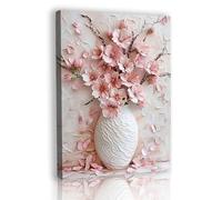 GSJMWD Colorful Framed Pink White Floral Wall Art, Watercolour Flower Canvas Picture Artwork Print for Bathroom Bedroom Living Room Dinning Room Home Decoration 30x40cm