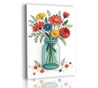GSJMWD Daisy Flower Canvas Wall Art, Vintage Rustic Floral Poster Prints, Farmhouse White Flower Vase Botanical Poster for Bathroom Bedroom Living Room Home Decor 30x40cm