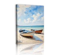 GSJMWD Ocean Wall Art, Seagull Nautical Boat on Beach Blue White Sea Canvas Paintings, Sandy Beach Pictures Artwork, Seashore Prints Home Decor for Bathroom Living Room Bedroom 40x60cm