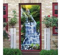 GSKBDQ 3D Door Stickers Big Mountain Forest Waterfall River Vinyl Murals 77X200Cm PVC Self Adhesive Removable Wallpaper Art Decals Interior Doors Bedroom Living Room Kitchen Home Door Stickers Decora