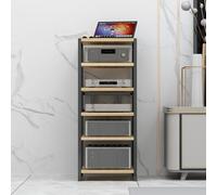 GSKDZG 3 4 5 6 Tier AV Media Stand Height Adjustable Audio Rack Record Player Stand Wooden Shelf Stereo Rack Media Storage Cabinet HiFi Rack(Walnut,6 Tier)