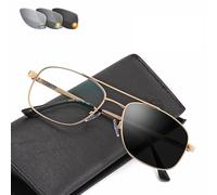 GSKDZG Men Photochromic Bifocal Reading Glasses Aviator Sunglasses Stylish Large Frame Readers Progressive Presbyopic Glasses(Gold,+2.5)