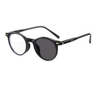 GSKFXJ Tortoiseshell Reading Glasses Photochromic for Unisex, Round Outdoors Sunglasses, Anti Blue Light Transition glasses(Black,2.0)