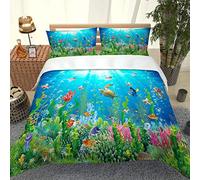 GSKOQD 3 Pieces Adults Bedding Sets Super King Size Duvet Cover Sets 3D Cartoon Underwater World Pattern 260X220Cm Soft Fluffy Microfiber Winter Quilt Covers With Zipper Closure And 2 Pillowcases