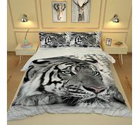 GSKOQD Black And White Animal Tiger Pattern Duvet Cover 200X200Cm & 2 Pillowcases, 3 Pcs Ultra Soft Luxury Microfiber Bedding Set Digital Print Quilt Cover Set, Bedroom Single Double King Bedding