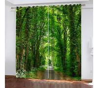 GSKOQD Blackout Curtains Bedroom Super Soft Thermal Insulated Curtains Blackout Eyelet Blackout Curtains For Living Room 140X160Cm 3D Printing Green Woods Landscape Pattern, 2 Panels