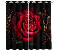 GSKOQD Blackout Curtains Bedroom Super Soft Thermal Insulated Curtains Blackout Eyelet Blackout Curtains For Living Room 140X160Cm 3D Printing Black Gold Luxury Red Rose Pattern, 2 Panels
