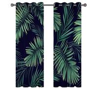 GSKOQD Blackout Curtains For Bedroom 264X214Cm Super Soft Thermal Insulated Eyelet Curtains 3D Dark Green Palm Style Pattern Living Room Home Decoration Window Treatments 2 Panels