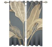 GSKOQD Blackout Curtains For Bedroom 264X214Cm Super Soft Thermal Insulated Eyelet Curtains 3D Gold Leaf Dark Grey Background Decoration Pattern Living Room Home Decoration Window Treatments 2 Panels