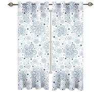 GSKOQD Blackout Curtains For Living Room 3D Light Blue Floral Texture Pattern Super Soft Eyelet Curtains For Bedroom 140X160Cm Noise Reduce For Kids Nursery Home Decoration 2 Panels