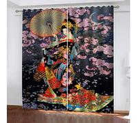 GSKOQD Curtains Blackout Eyelet 3D Women'S Printed Kimono Printing Curtains For Living Room Kids Bedroom Home Decoration 280X260Cm 2 Panels, Thermal Insulated Energy Saving Noise Reduce