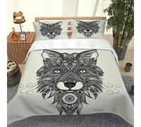 GSKOQD Duvet Cover Set King Size 230X220Cm - Black Wolf Head Pattern 3 Pcs Bedding Set With Zipper Closure And 2 Pillow Covers 50X75Cm Ultra Soft Easy Care Microfiber Quilt Cover Set