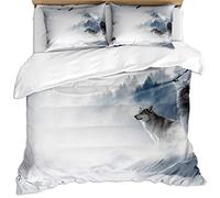 GSKOQD Duvet Cover Single Bed - 3D White Mountains Animals Eagle Wolf Printed Bedding Set 3 Pcs With Zipper Closure, Ultra Soft Easy Care Microfiber Quilt Covers 135X200Cm With 2 Pillowcases 50X75Cm