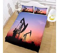 GSKOQD Duvet Cover Super King Bed - 3D Industrial Oil Field Sunset Landscape Printed Bedding Set 3 Pcs With Zipper Closure, Ultra Soft Easy Care Microfiber Quilt Covers 260X220Cm With 2 Pillowcases