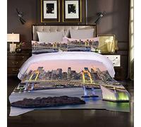 GSKOQD Duvet Covers Double Bed, 3 Pieces 3D City Bridge Landscape Pattern Kids Boys Girls Winter Bedding Sets, Ultra Soft Microfiber Christmas Quilt Cover 200X200Cm + 2 Pillowcases, Zipper Closure