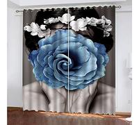 GSKOQD Eyelet Curtains For Living Room 67 X 79 Inch Blue Flower Woman 3D Printing Pattern, Super Soft Thermal Insulated Living Room Blackout Curtains Nursery Home Decoration, 2 Panels