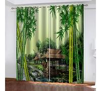 GSKOQD Eyelet Curtains For Living Room Soft Thermal Insulated Blackout Curtains 3D Gazebo Green Bamboo Forest Pattern Window Treatment For Kids Bedroom Home Decoration 264X240Cm 2 Panels