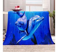 GSKOQD Flannel Fleece Blanket Baby Size 80X150Cm 3D Blue Animal Dolphin Printed Pattern Plush Throw Blanket Fluffy Soft Microfiber For Sofa, Bed, Couch Warm And Cozy For All Seasons