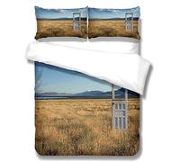 GSKOQD Home Double Size Duvet Cover Bedding Set 100% Polyester 3D Grassland Natural Landscape Printed Pattern 3 Pcs With 2 Pillowcases Lightweight Ultra Soft Microfiber Quilt Cover Set 200X200Cm