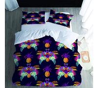 GSKOQD Single Duvet Cover Sets 135X200Cm - 3 Pcs Pineapple Purple Flamingo Pattern Bedding Sets For Kids Boys, Ultra Soft Fluffy Microfiber Christmas Quilt Cover Set With 2 Pillowcases 50X75Cm