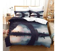 GSKOQD Super King Size Duvet Cover Sets - 3 Pcs 3D Printed Retro Bridge Architecture Pattern Bedding Sets 260X220Cm Ultra Soft Hypoallergenic Microfiber Quilt Cover Sets + 2 Pillowcases 50X75Cm