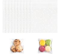 GSKQCRPR 200 Pcs Cellophane Bags 10 X 13 Cm Self-Adhesive Clear Frosted Plastic Packaging Bags with White Dots, Ideal for Sweets, Cookies, Chocolates, Biscuits, and Candy
