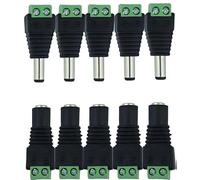 GSKQCRPR 5-Pack DC Power Connector 2.1mm X 5.5mm - Green/Black Polarity Marked 12V-36V Connectors for CCTV Camera, LED Strip Lights, Security System & Power Adapter Wiring