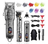 GSKY Professional Mens Hair Clippers Zero Gapped Cordless Trimmer Kit (Hair Clipper+Trim+Nose Trimmer-Silver, Silver)