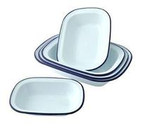GSL 4 x White Enamel Blue Rim Roasting Pie Oven Dish - 2 x 24cm 2 x 26cm