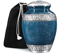 GSM Brands GSM Brands Cremation Urn for Adult Human Ashes - Large Handcrafted Funeral Memorial with Striking Blue Design (Aluminum - 10 Inch Height x 7 Inch Width)