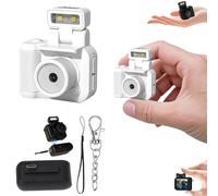 Gsnagole Retro Snap Camera，Mini Nostalgic Vintage View，Tiny Snaps，Keychain Digital Photo Camera，Llavero Mini CáMara Retro，1080p Hd with Led Flash Light (White Without Memory Card)