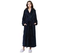 GSNOW Ladies Bath Dressing Gown Vintage Soft Fleece Night Gown Morning Dress Navy XL