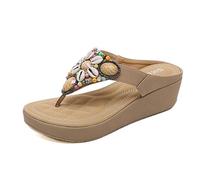 GSNOW Ladies Retro Boho Jewelled Beaded Floral Thong Sandal Slippers Platform Shoes 6
