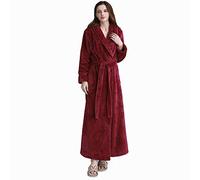 GSNOW Ladies Soft Fleece Dressing Gown Long Fluffy Bathrobe Morining Gown Wine Red XL