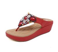 GSNOW Women Orthotic Shoes Platform Slipper Wedge Boho Leather Sandals Flip Flops 6.5 Red