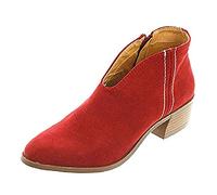 GSNOW Women Summer Boho Leather Breathable Boots Zipper Flat Low Ankle Boots Red